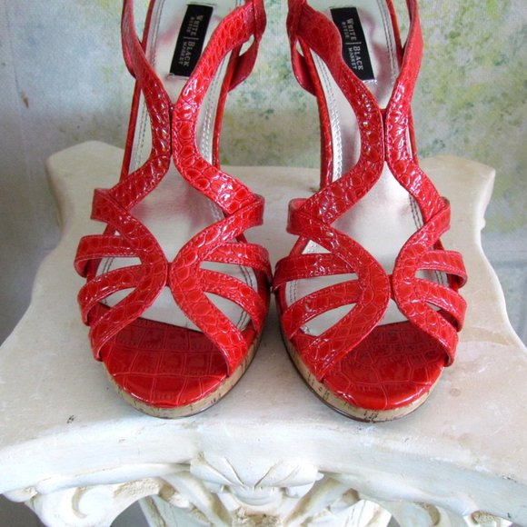 RED SHOES - 8.5, 8 1/2 WHBM STRAPPY 5" HEELS, WHITE HOUSE BLACK MARKET w BOX - Picture 10 of 12